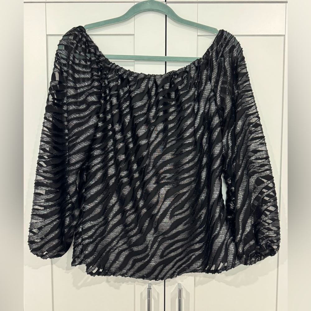 White House Black Market Black and Gray Zebra Blouse